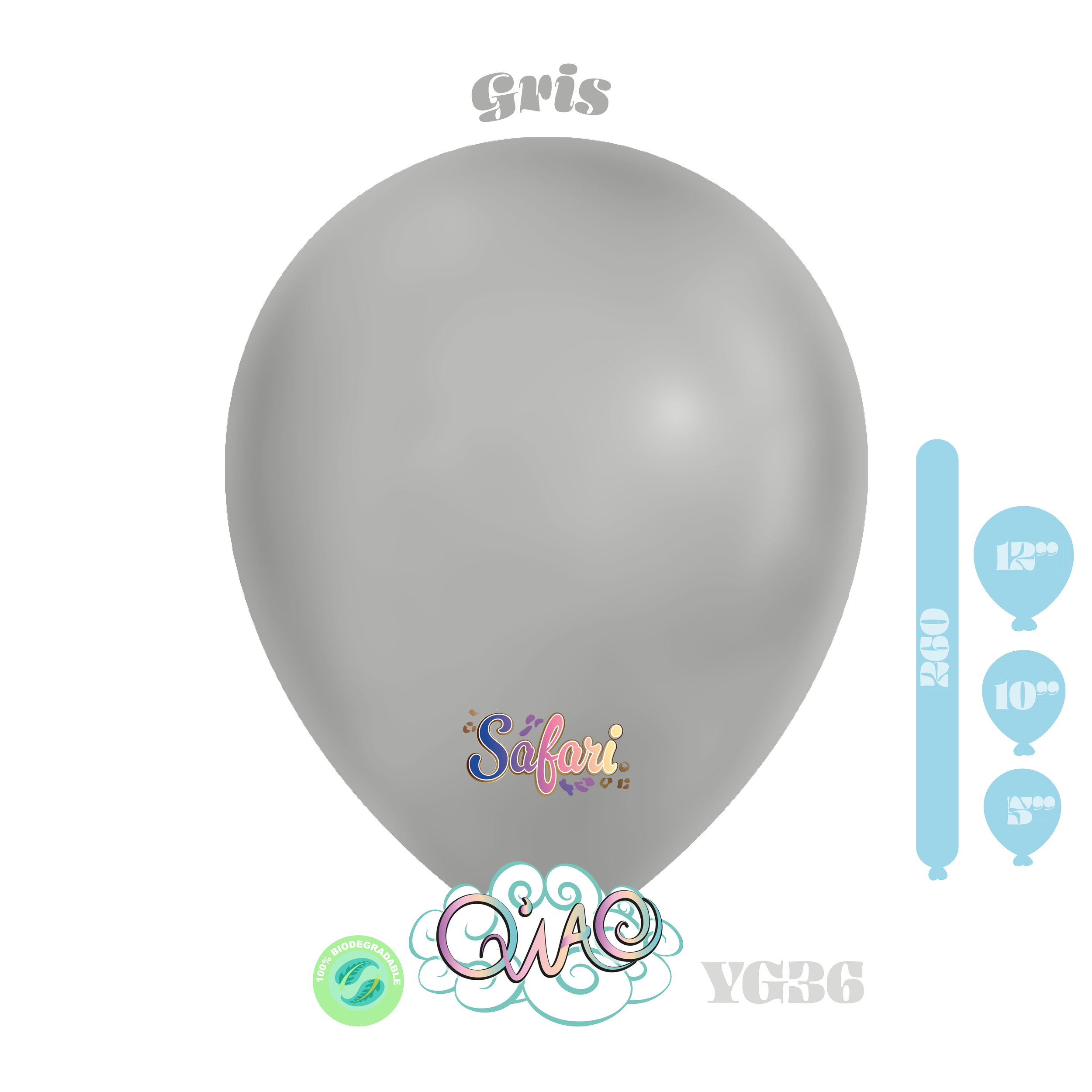 YG36 Gris Safari Globo de látex biodegradable