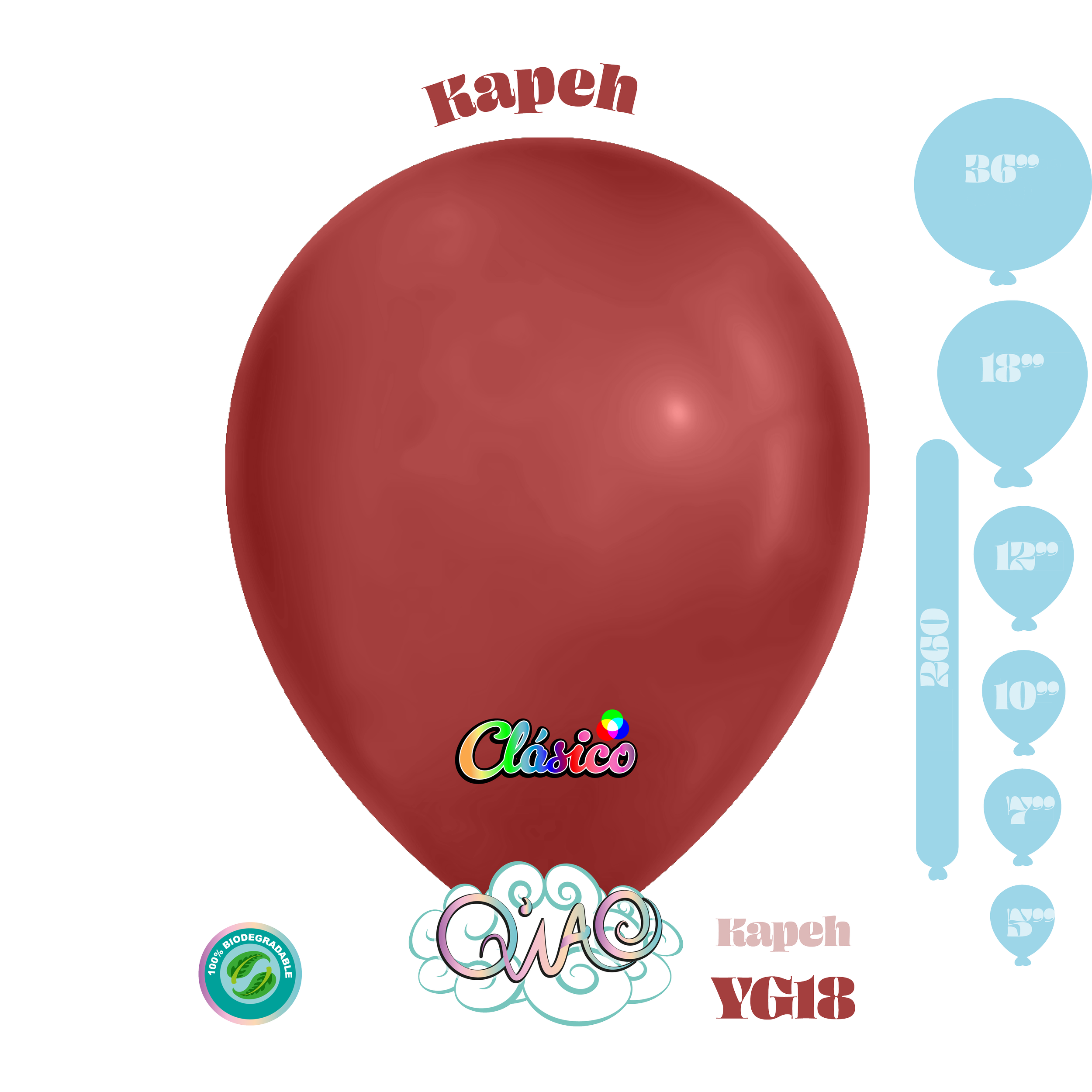 YG18 Kapeh Clásico globo de látex biodegradable