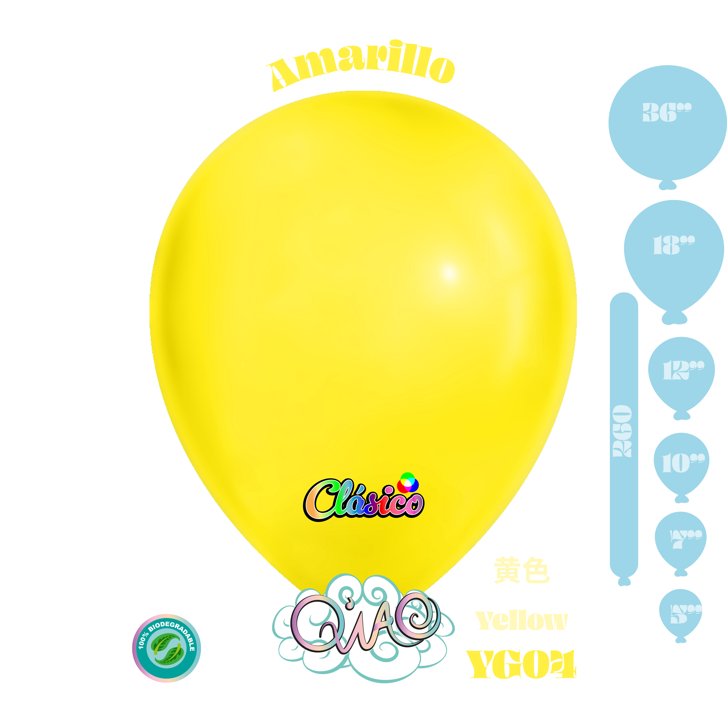 YG04 Amarillo Clásico globo de látex biodegradable 乳胶气球 黄色