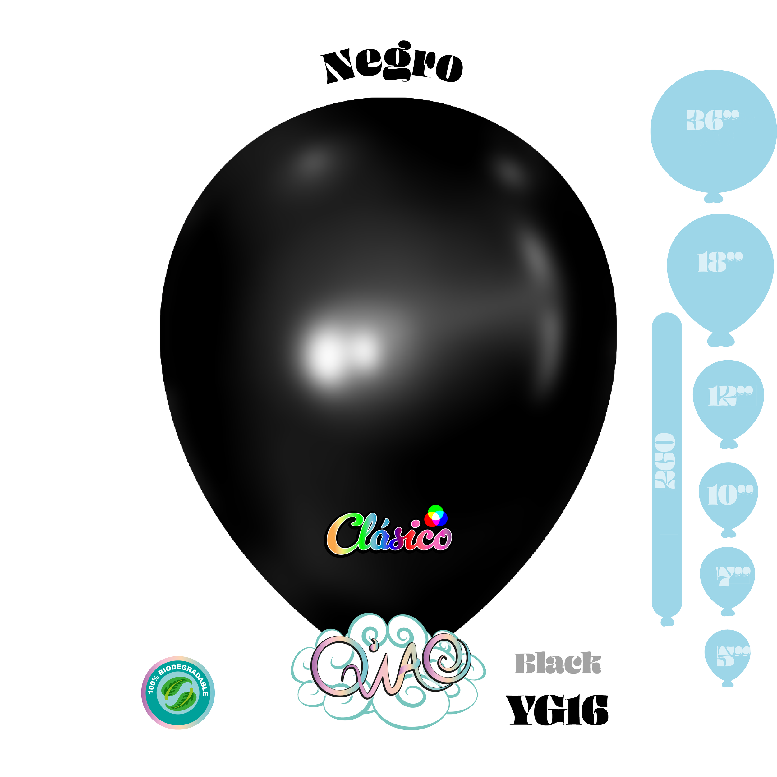 YG16 Negro Clásico globo de látex biodegradable