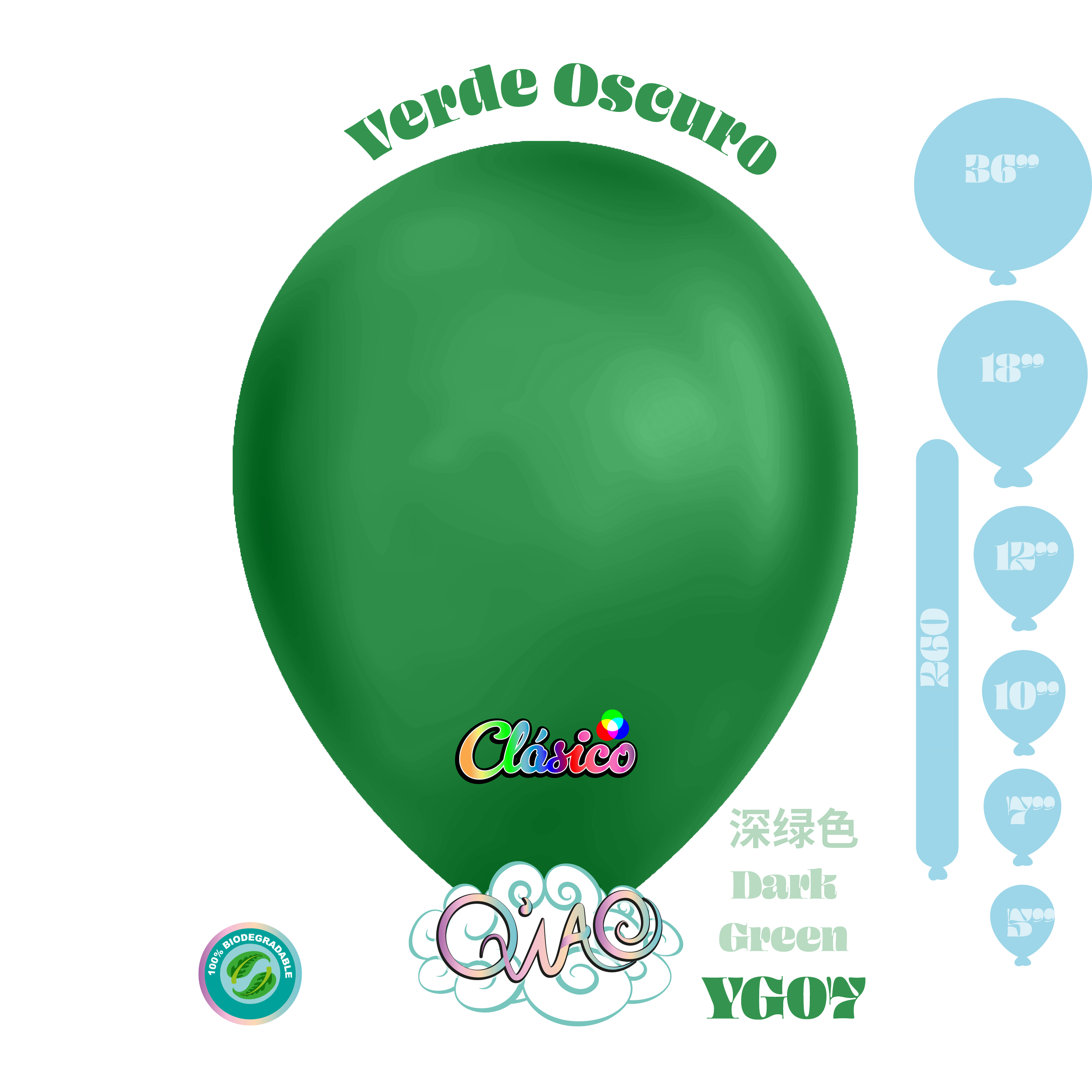 YG07 Verde Oscuro Clásico globo de látex biodegradable 乳胶气球 深绿色