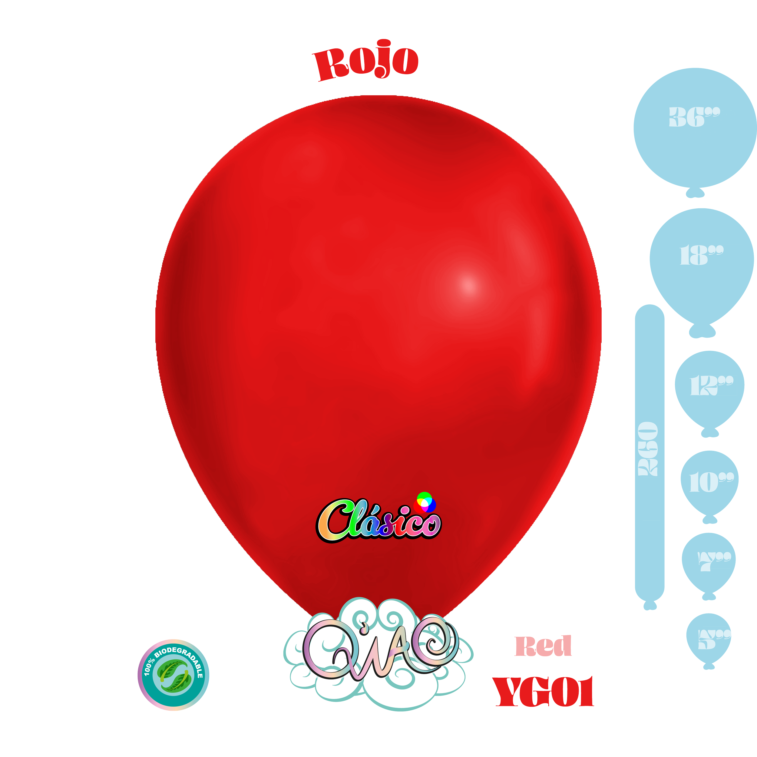 YG01 Rojo Clásico globo de látex biodegradable