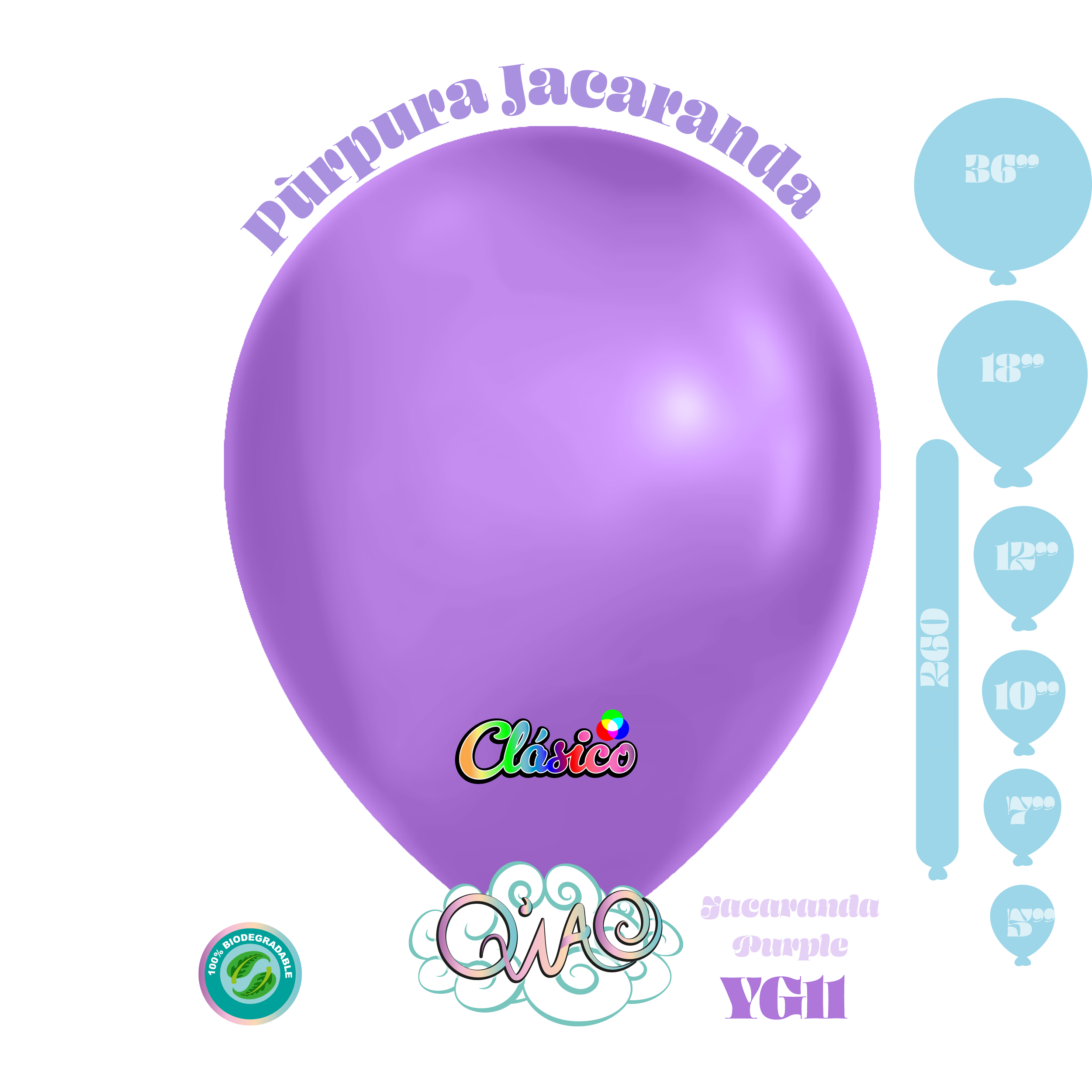 YG11 Purpura Jacaranda Clásico globo de látex biodegradable