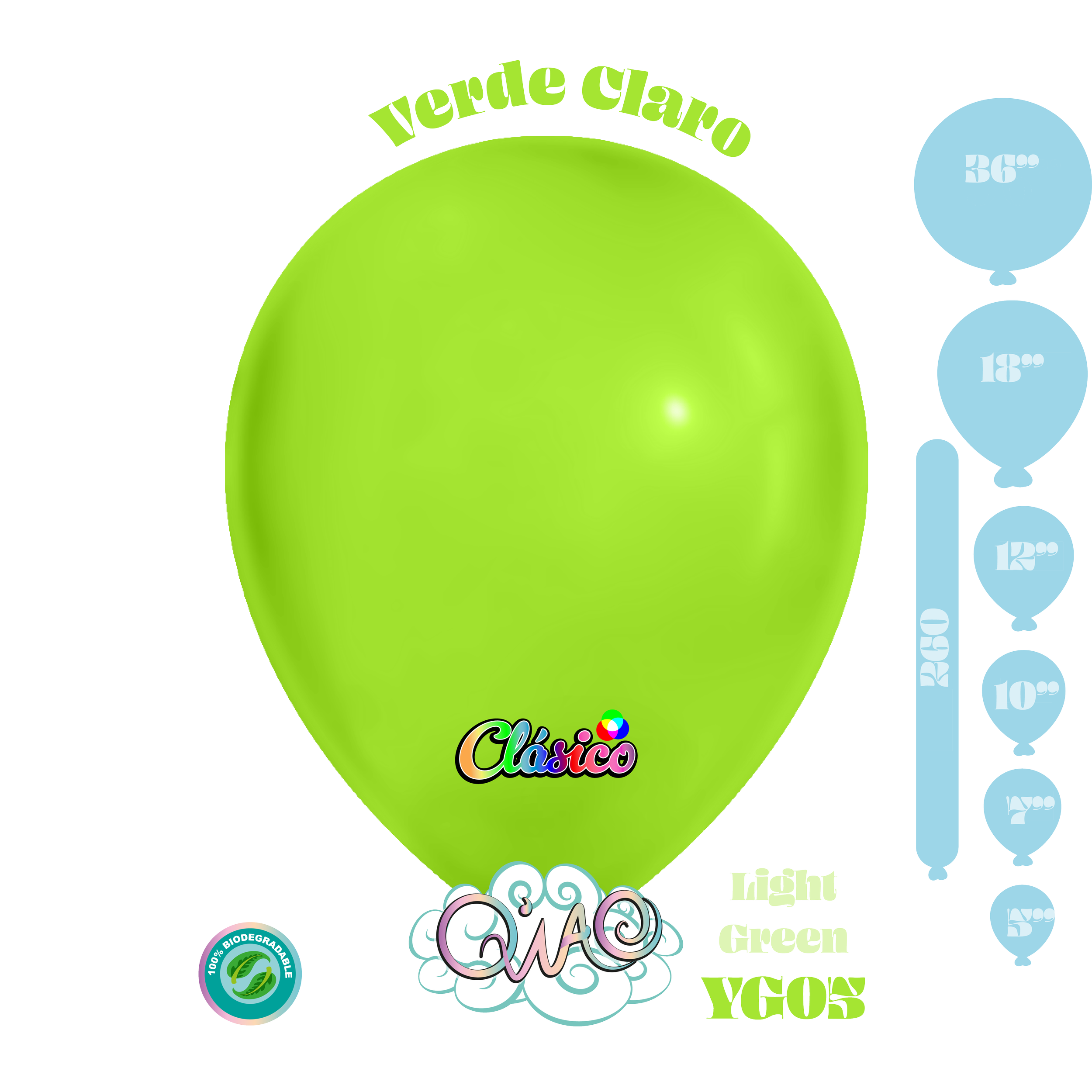 YG05 Verde Claro Clásico globo de látex biodegradable