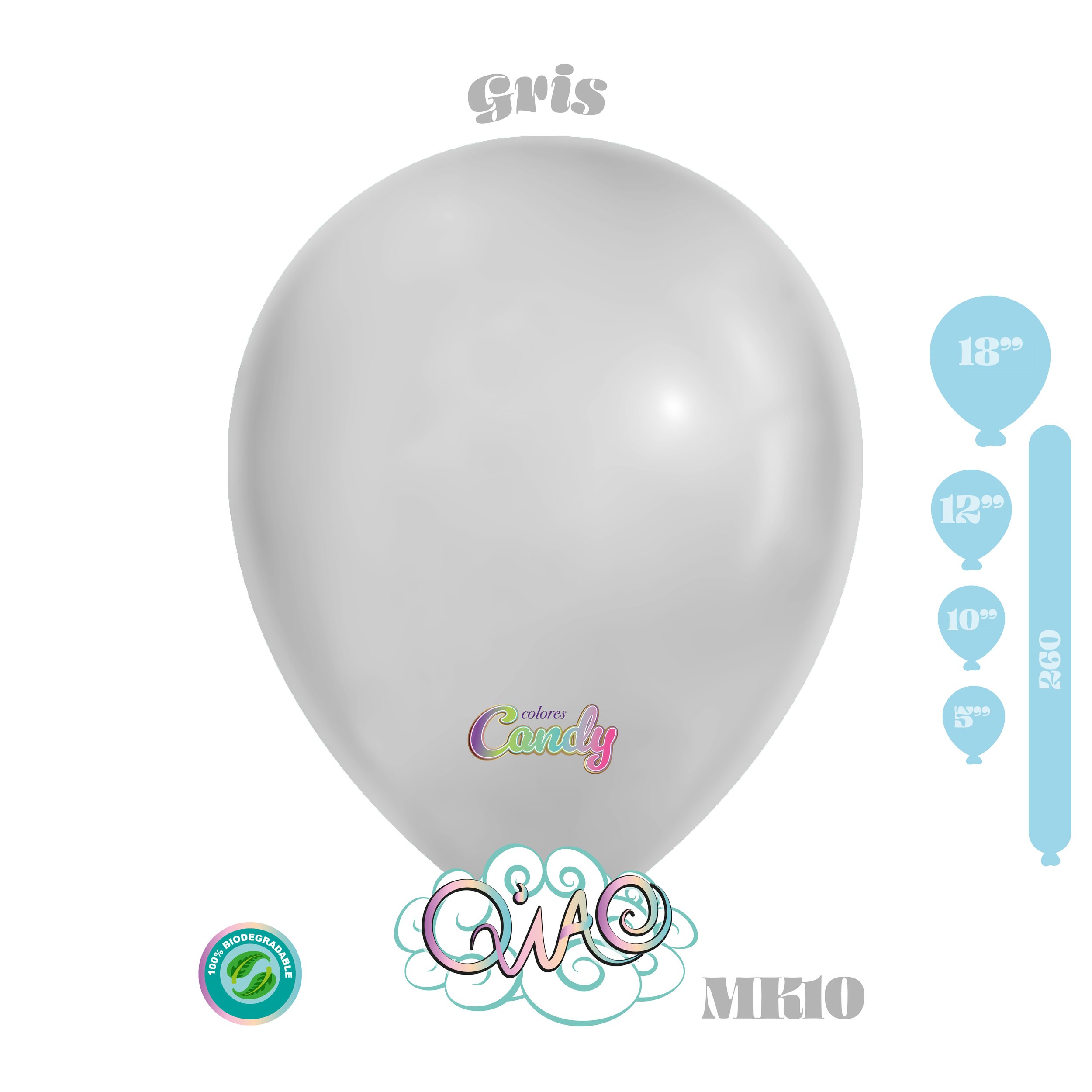 MK10 Gris Candy globo de látex biodegradable