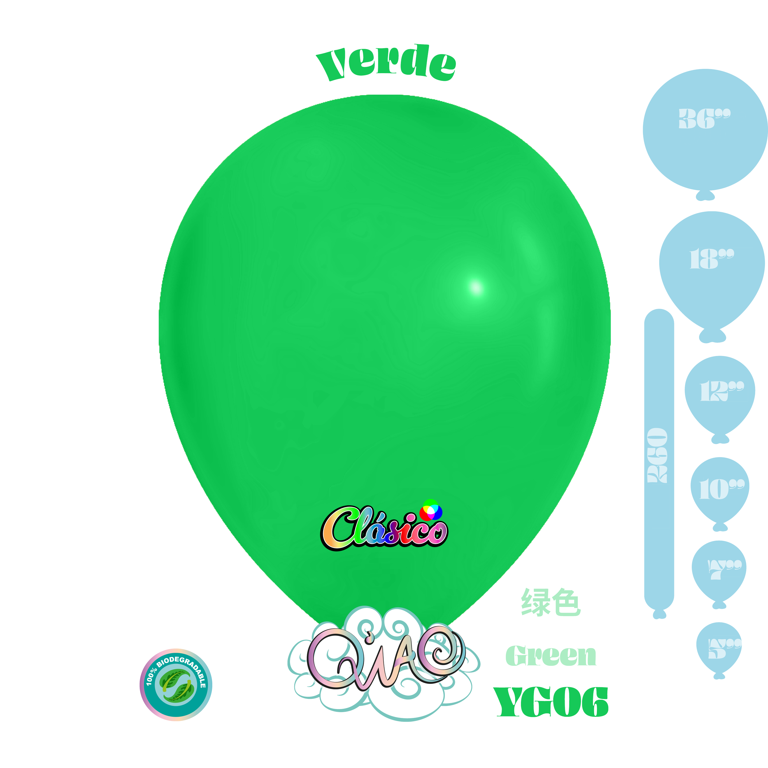 YG06 Verde Clásico globo de látex biodegradable 乳胶气球 绿色
