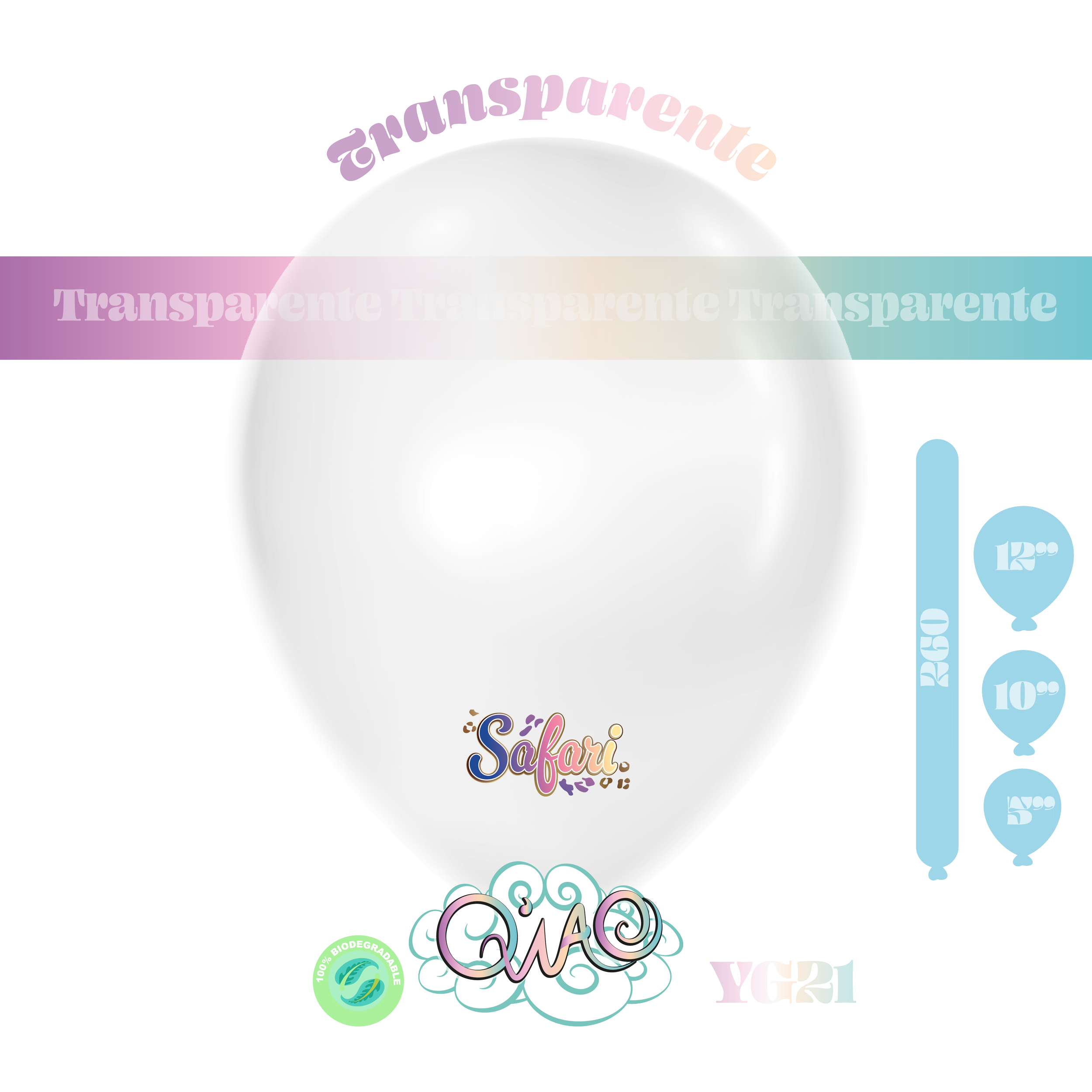 YG21 Globo Transparente Safari. Látex biodegradable