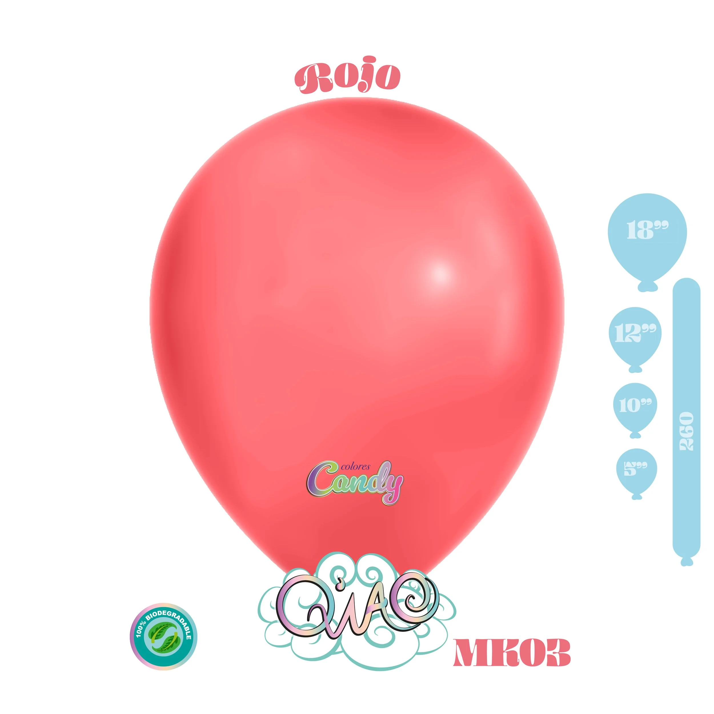 MK03 Rojo Candy globo de látex biodegradable