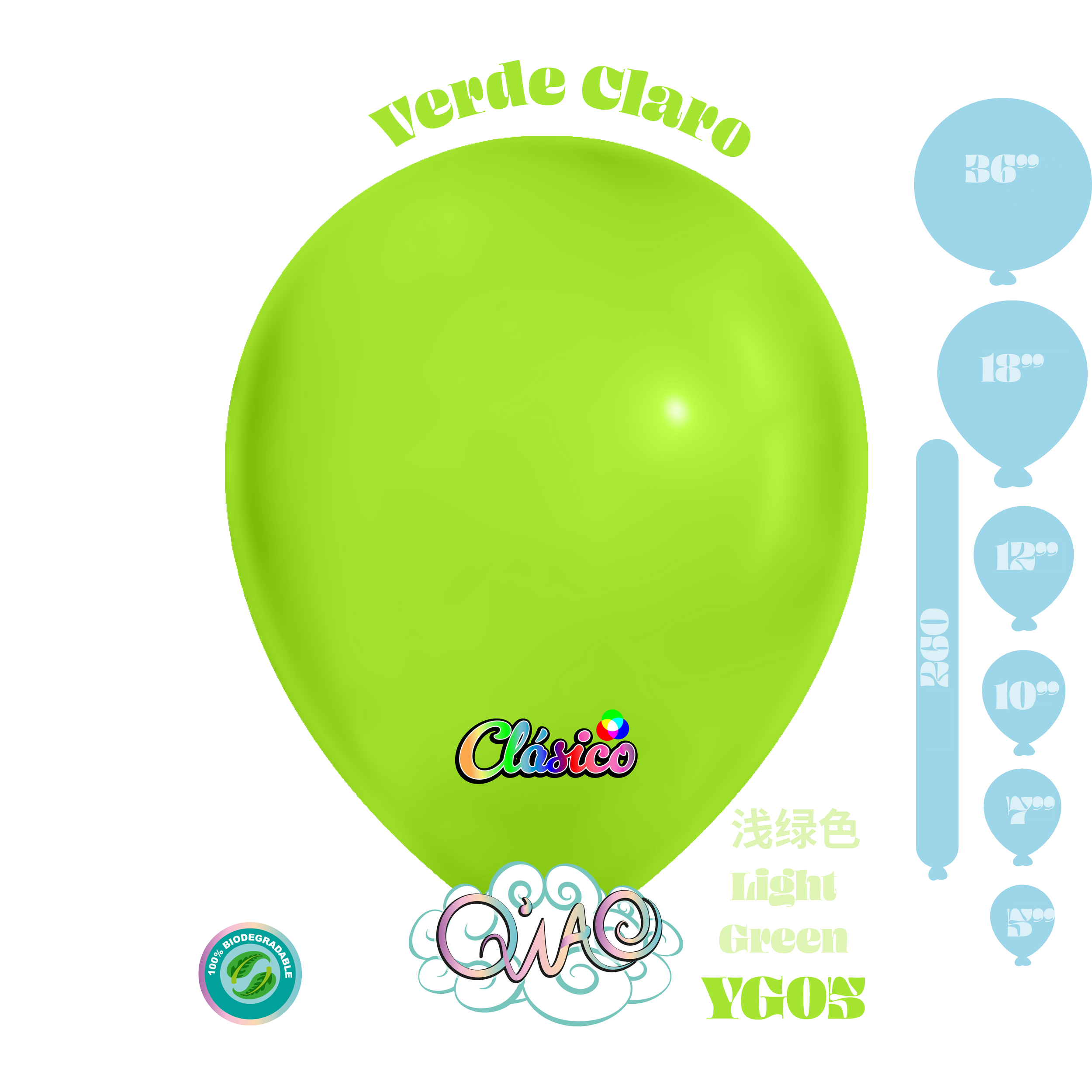 YG05 Verde Claro Clásico globo de látex biodegradable 乳胶气球 浅绿色 