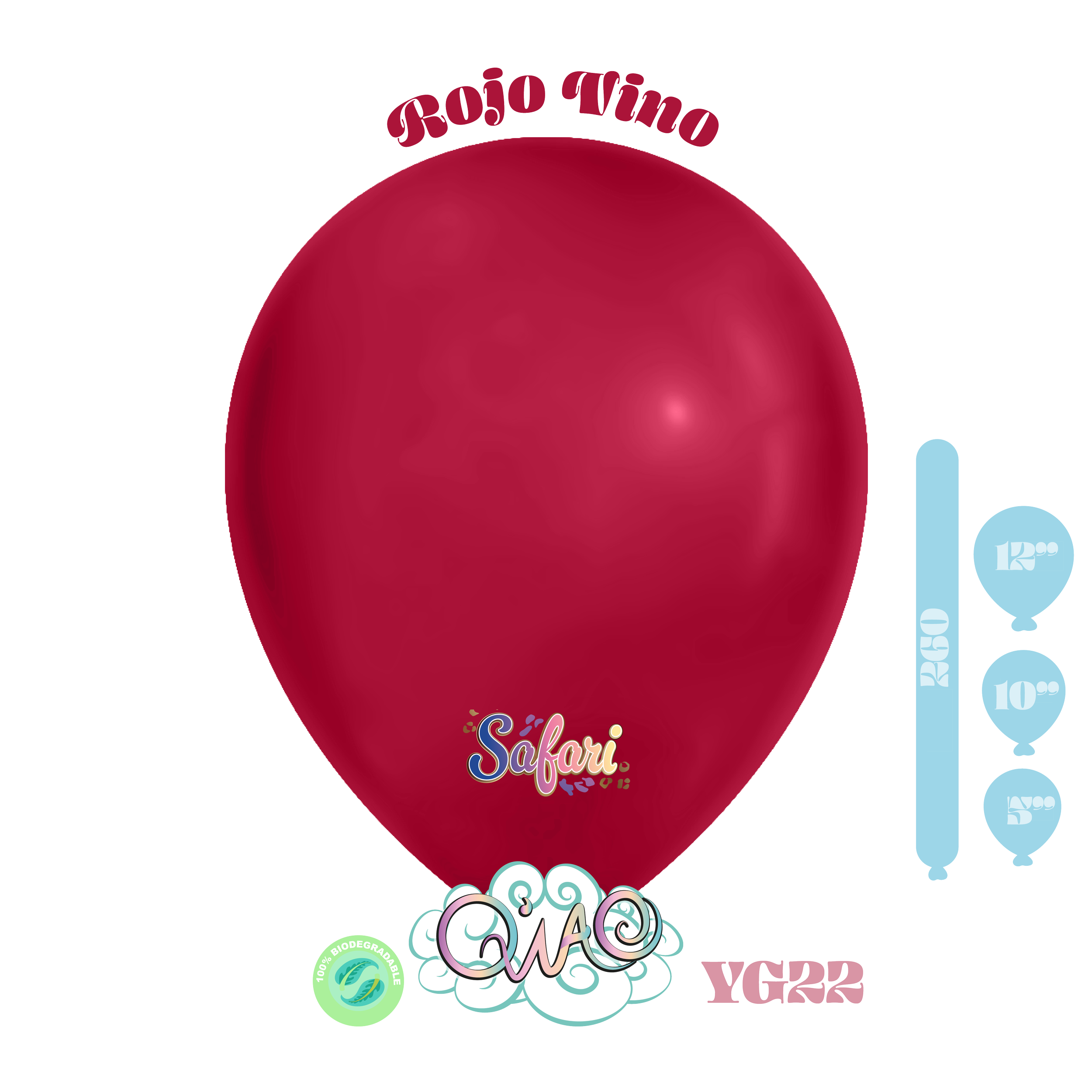 YG22 Rojo Vino Safari Globo de látex biodegradable