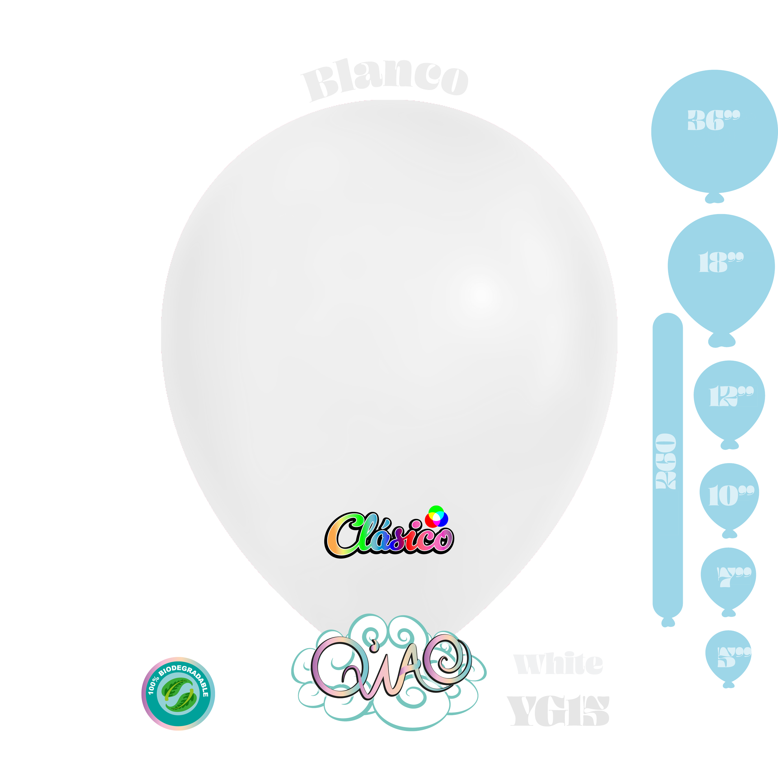 YG15 Blanco Clásico globo de látex biodegradable