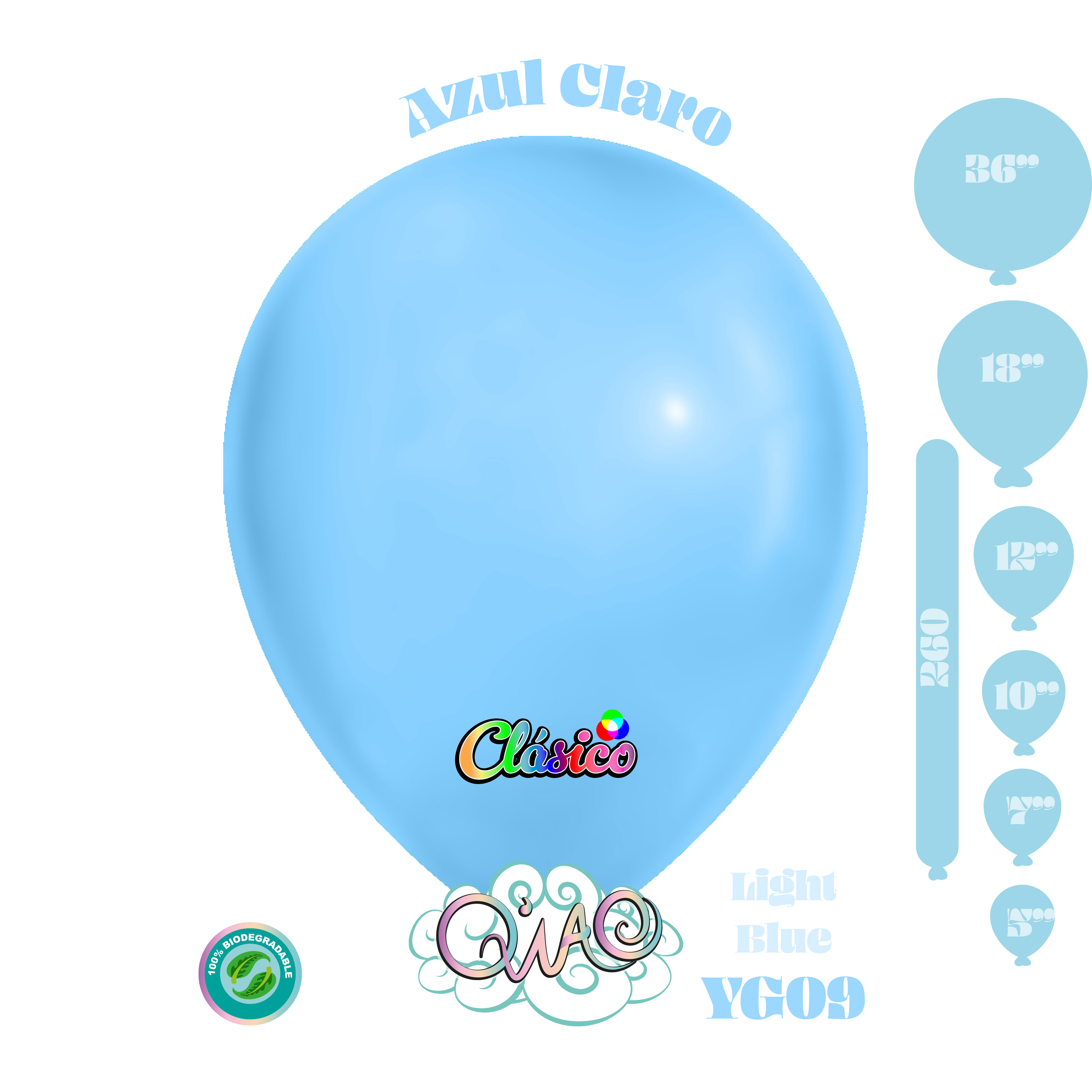 YG09 Azul Claro Clásico globo de látex biodegradable