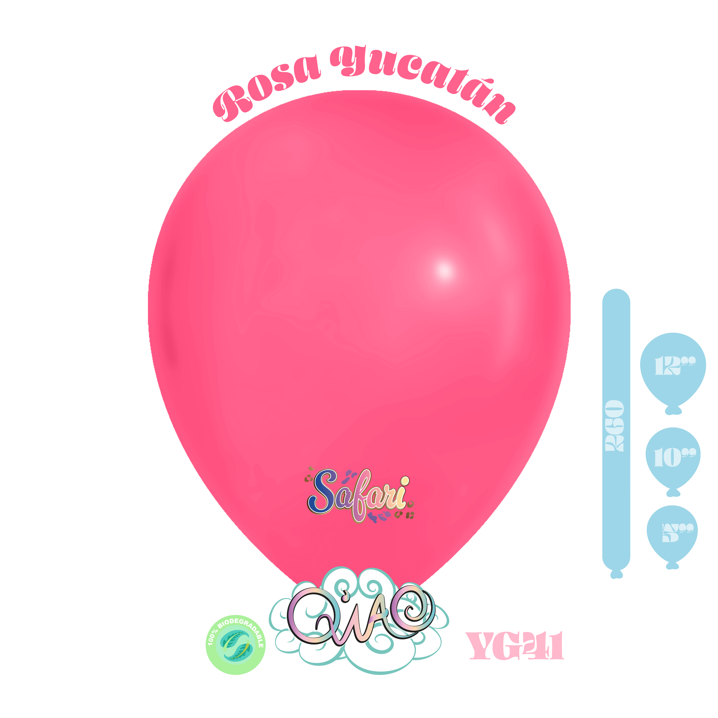 YG41 Globo Rosa Yucatan Safari. Látex biodegradable