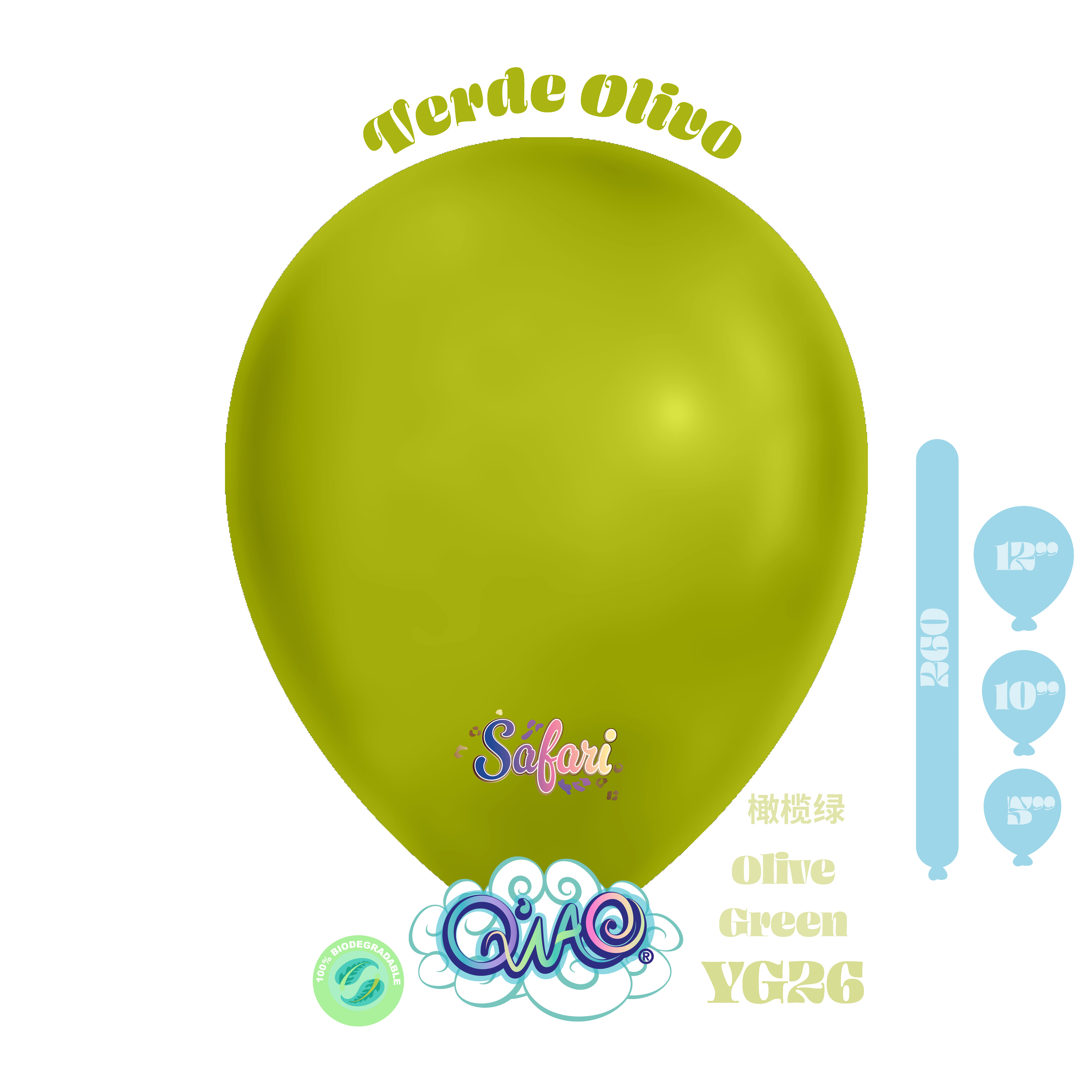 YG26 Verde Olivo Safari Globo de látex biodegradable