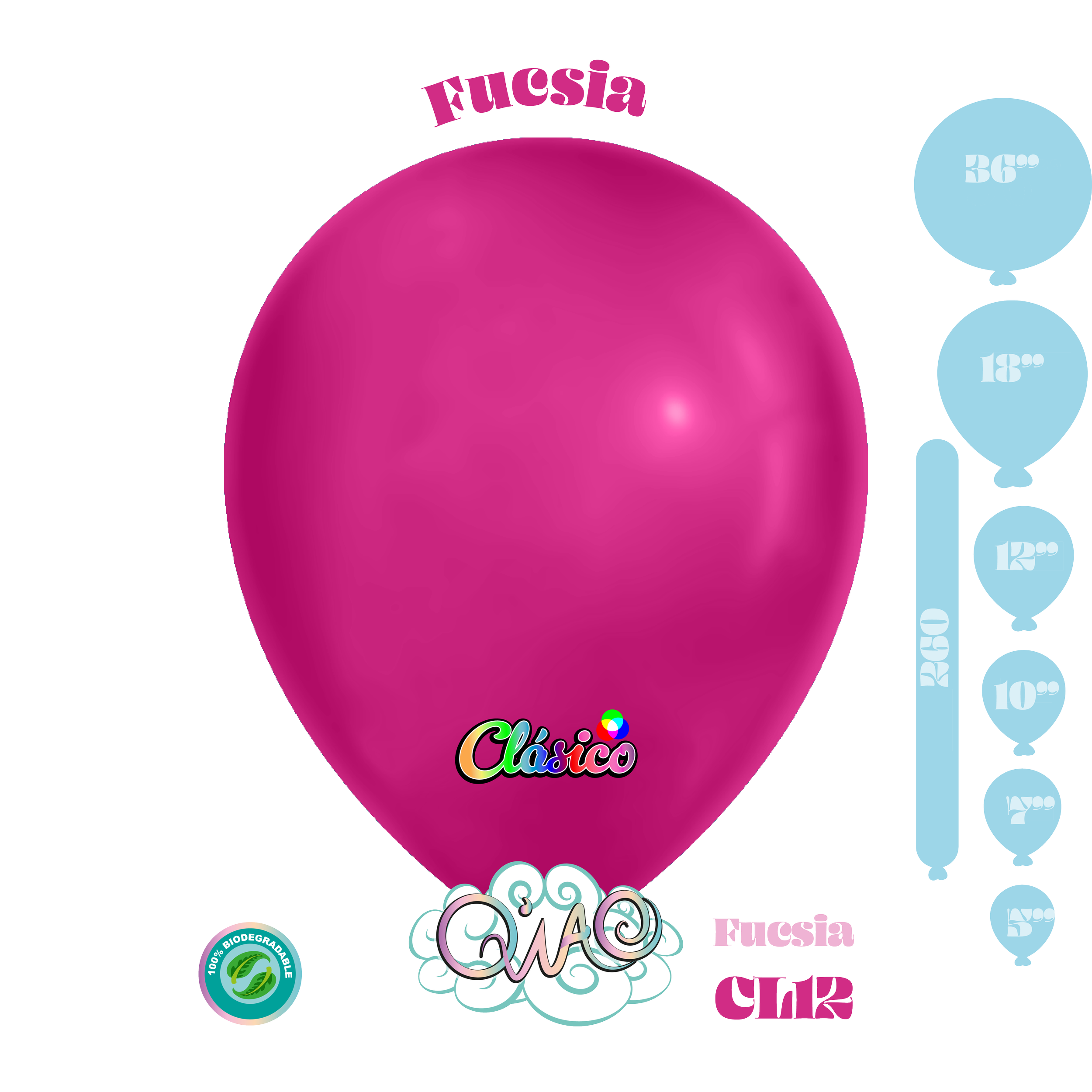 CL12 Fucsia Clásico globo de látex biodegradable