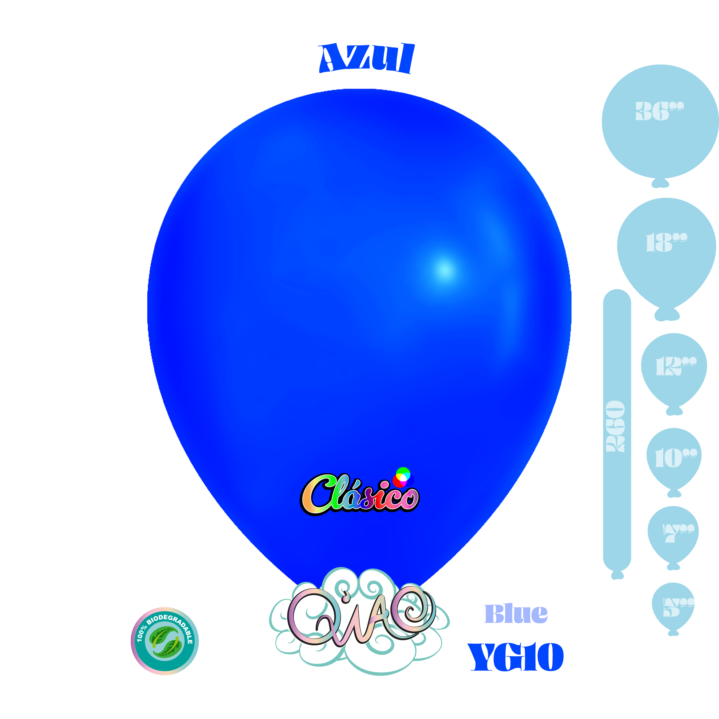 YG10 Azul Clásico globo de látex biodegradable