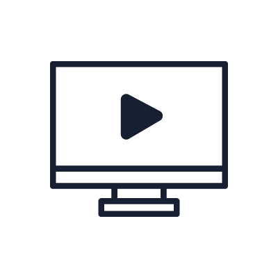 Icon of a computer monitor with a play button on the screen.