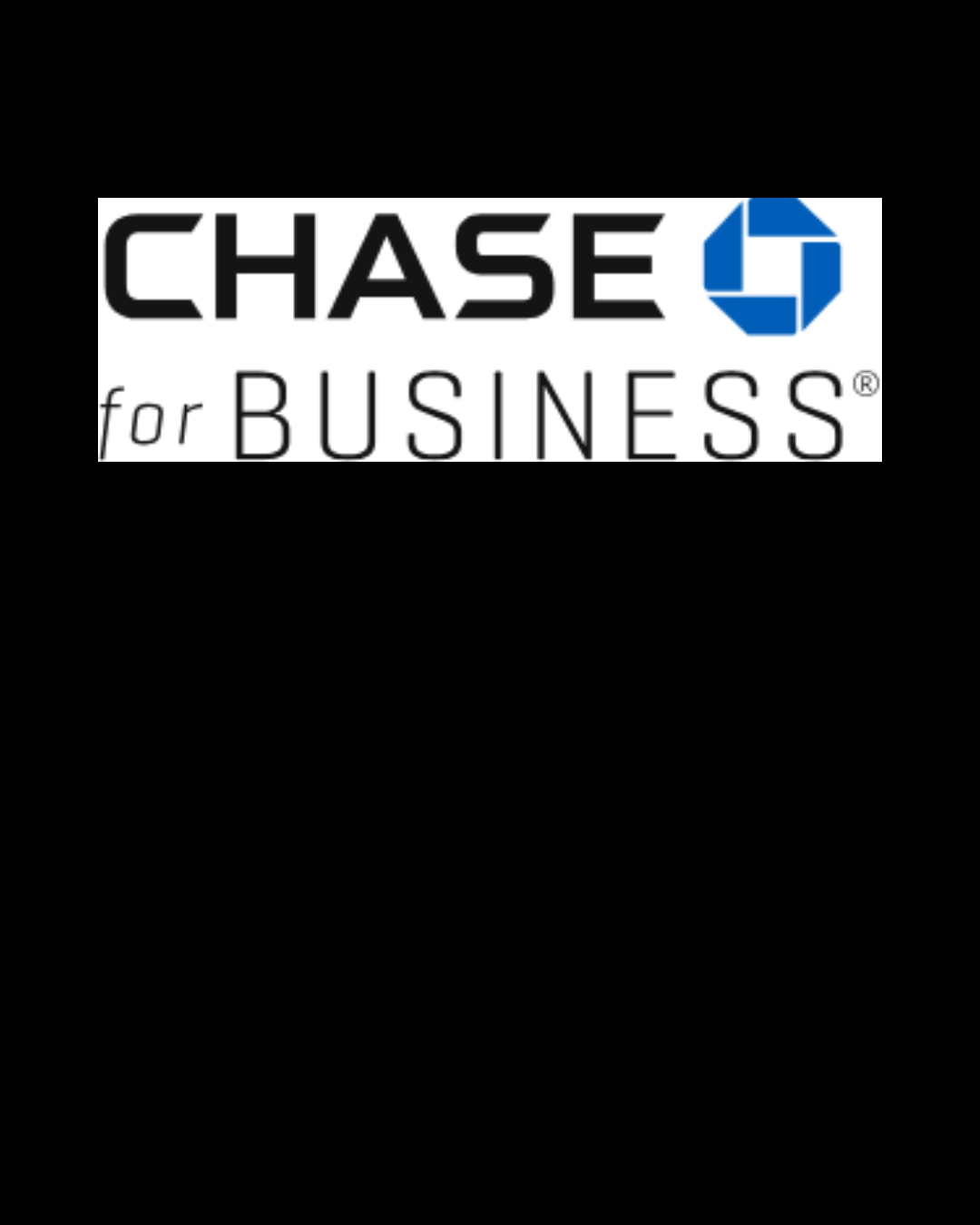 Chase for Business logo with black background, featuring the Chase emblem in blue and the text 'CHASE for BUSINESS' in black and gray.