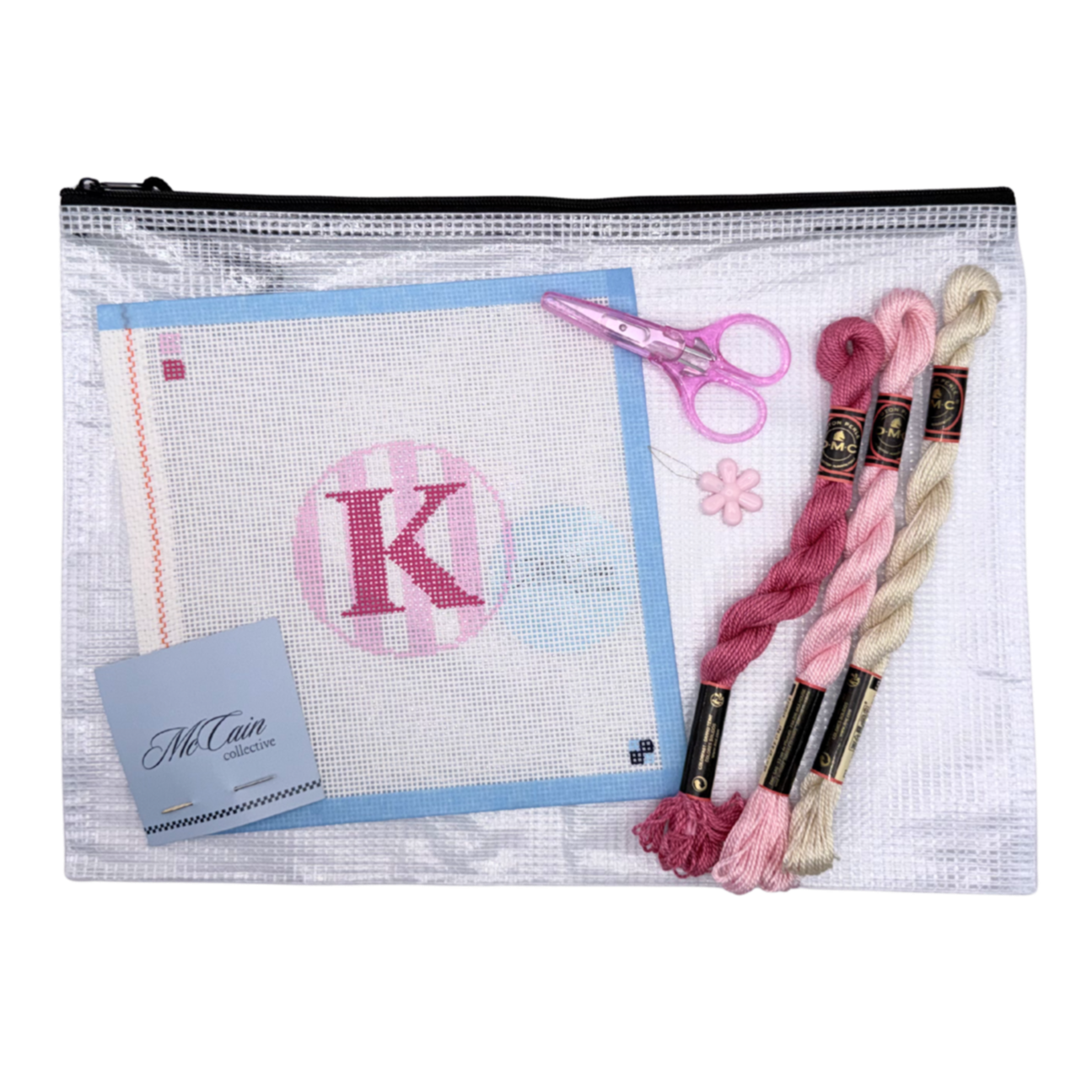 pink stripe letter needlepoint kit