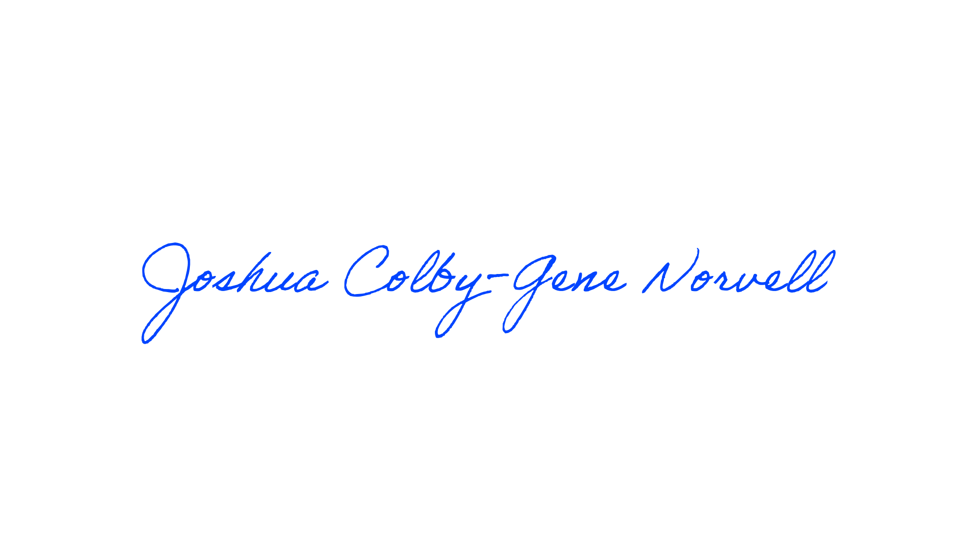 Title of a Marvel movie logo with a black background and blue neon-style lettering that reads "Joshua Colby-Gena Nowell".