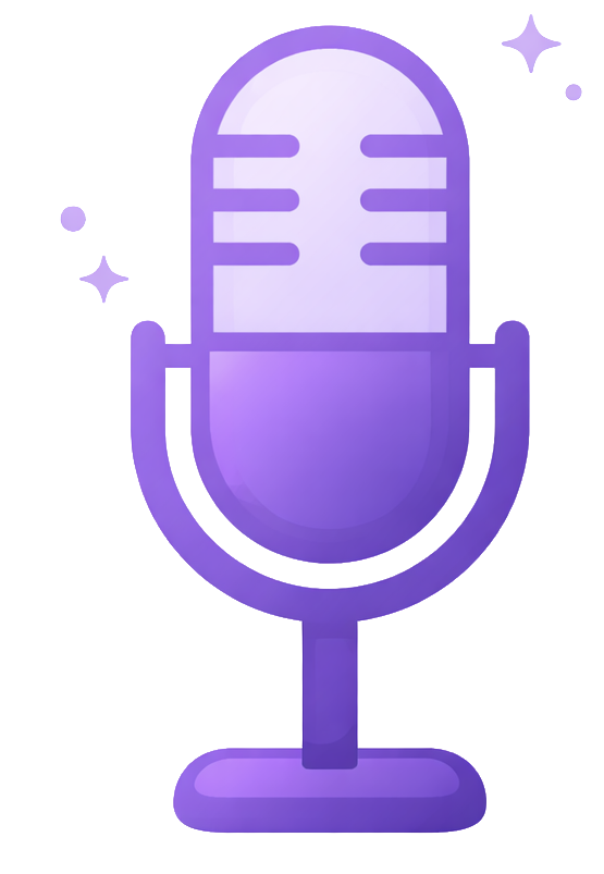 Purple vintage style microphone with a stand on a transparent background.