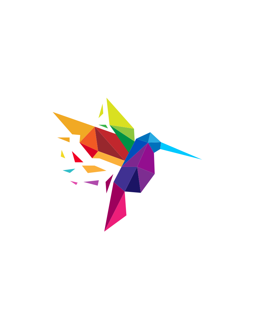 Artist DJ Producer NOÉL hummingbird, geometric, starburst-style abstract design with multiple vibrant colored diamond shapes against a black background.