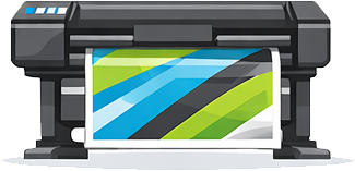 A large modern color printer printing a colorful striped page.