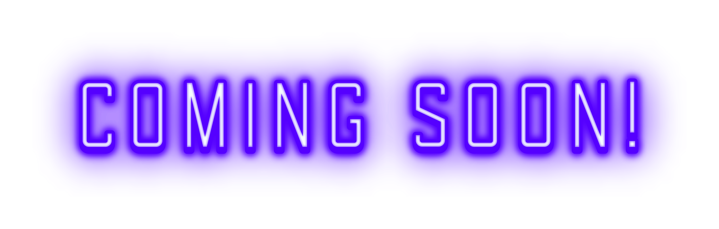 A neon sign that reads 'COMING SOON!' in bright purple and pink colors.