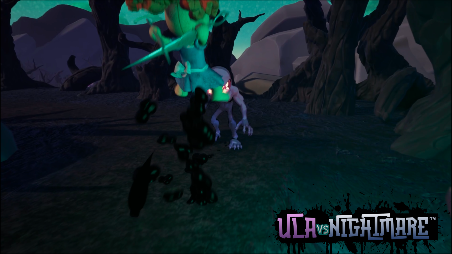Screenshot of Ula approaching umbramites in the Sanctuary.