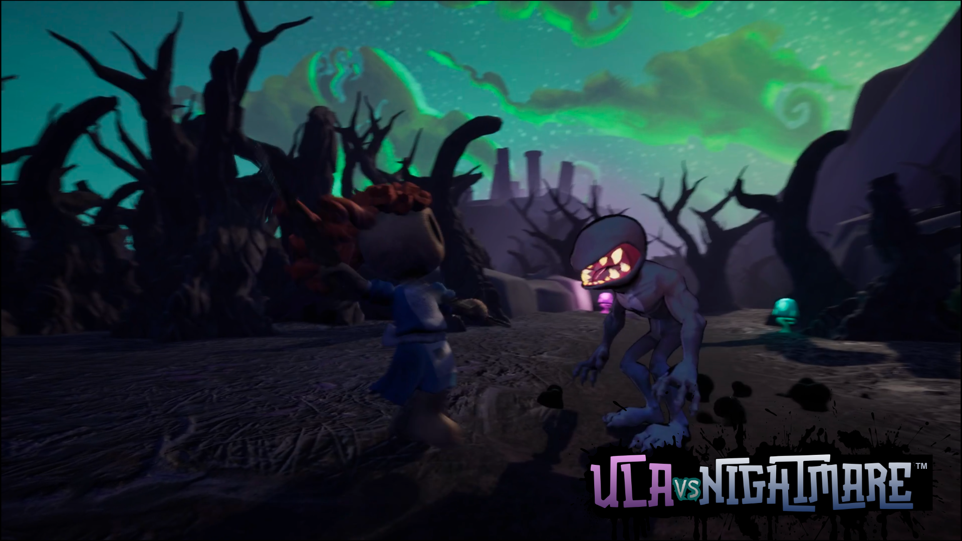 Screenshot of Ula battling umbramites in the Sanctuary.