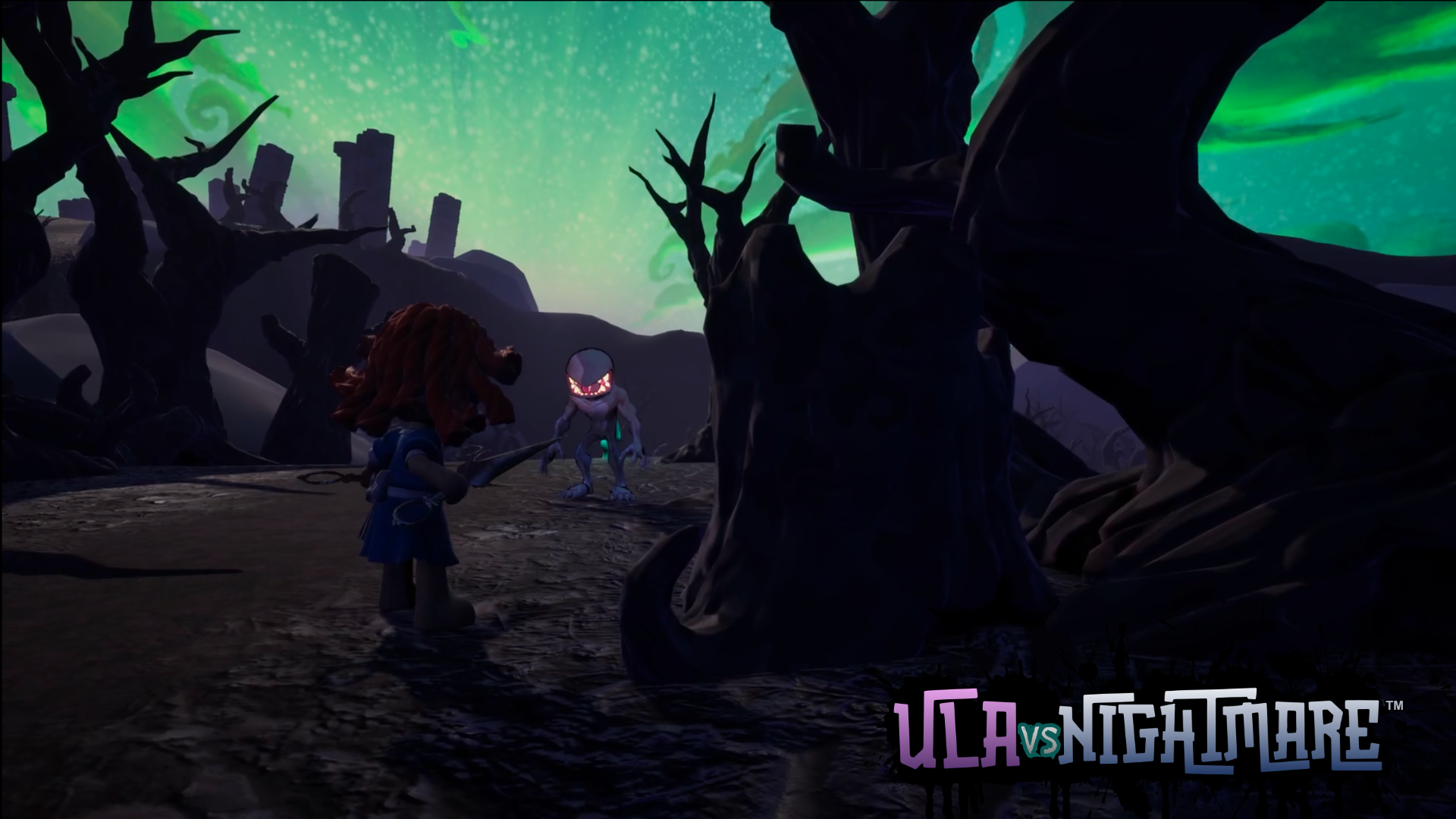 Screenshot of Ula battling umbramites in the Sanctuary.