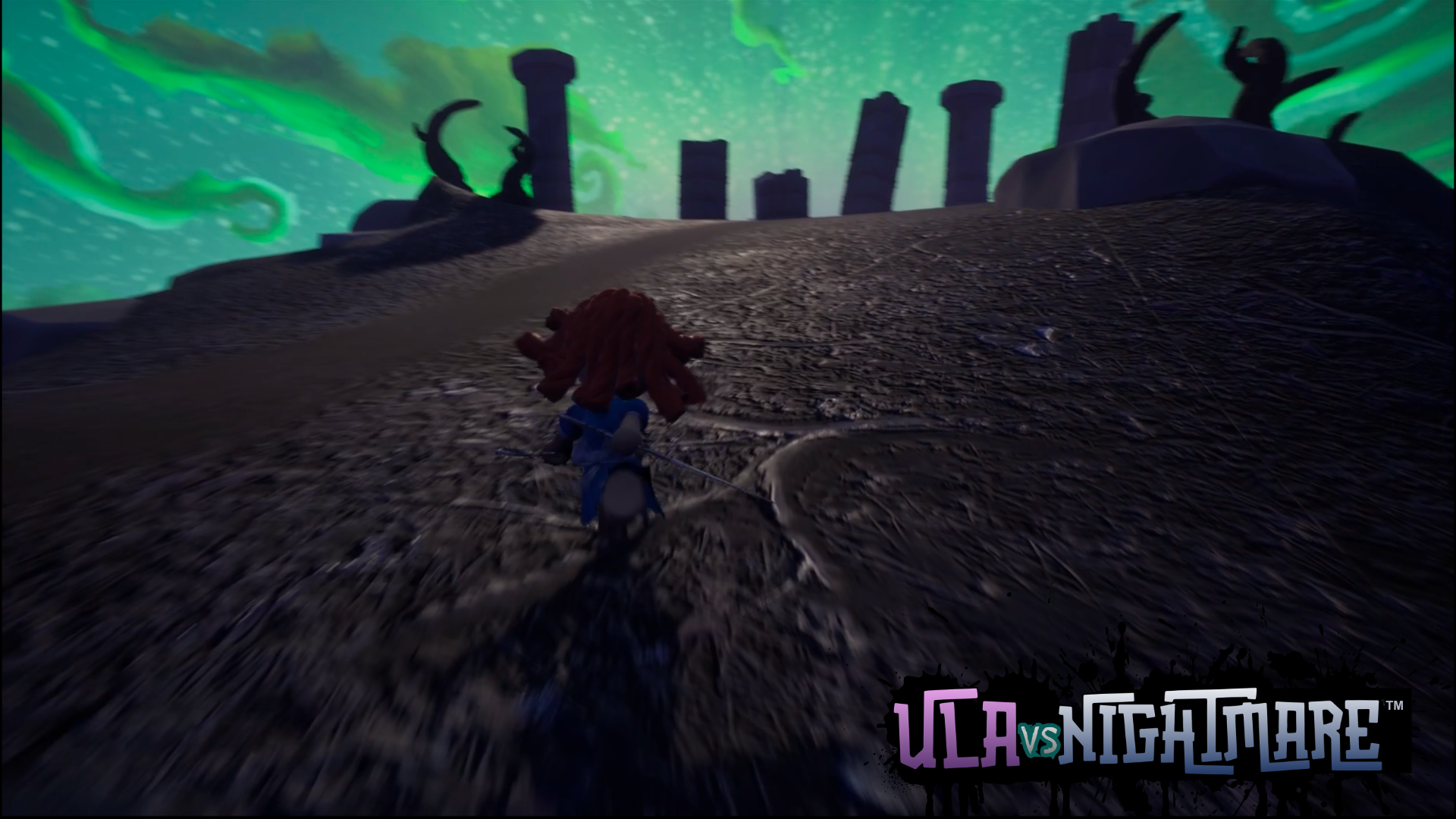 Screenshot of Ula approaching the Pillars of Memory.