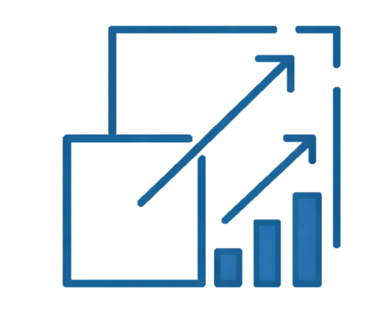 Icon of a bar chart with upward trending arrow indicating growth or increase.