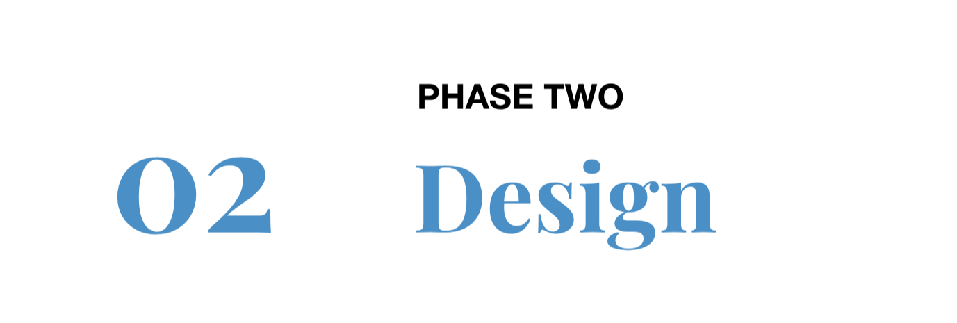 Graphic with text '02 Design' and a circle with a diagonal line through it.