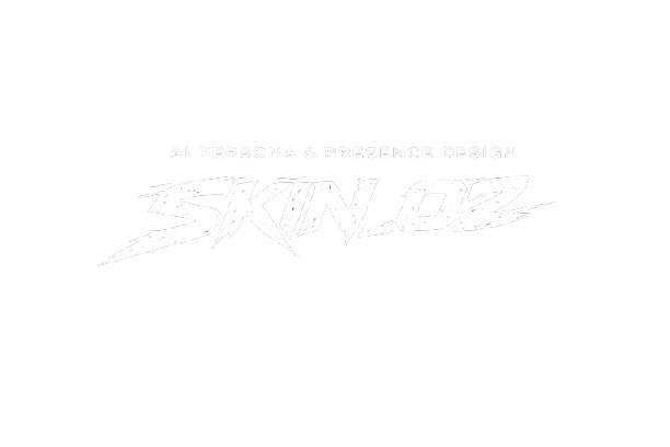 Black background with white text reading "AI Persona & Presence Design SKINLOZ".