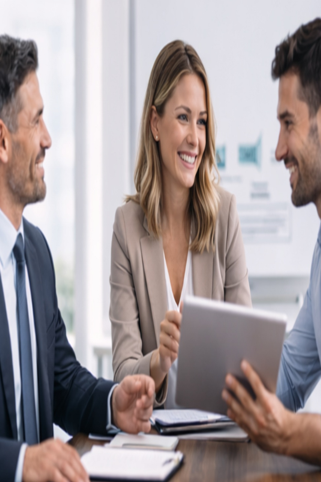Woman smiling and coaching colleagues