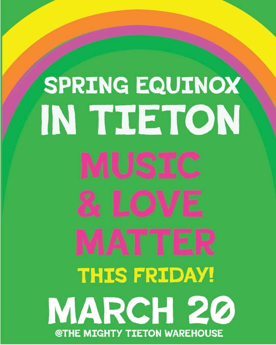 Tieton will be aglow with🌞 light and 🌈🌈rainbows this Friday night as we celebrate the spring equinox with music, art and community at the Mighty Tieton. The show features two amazing musicians. Portland musician and artist Larry Yes, and Yakima mu