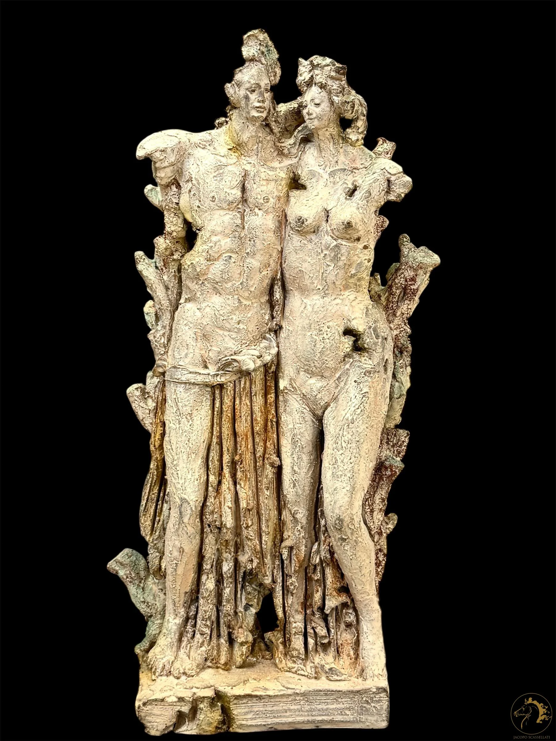 Abbraccio nell' Eden, ceramica smaltata a gran fuoco, 57 x 27 x 15 cm