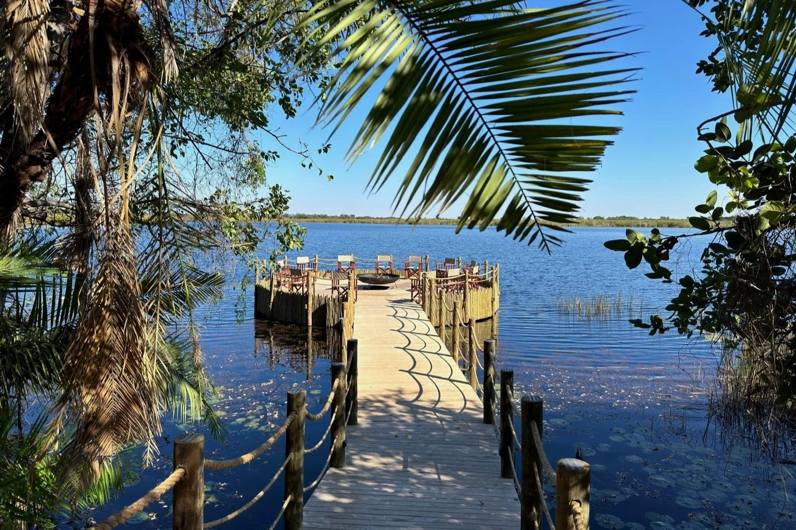 low-impact lodge designed to blend into the Okavango Delta’s fragile environment