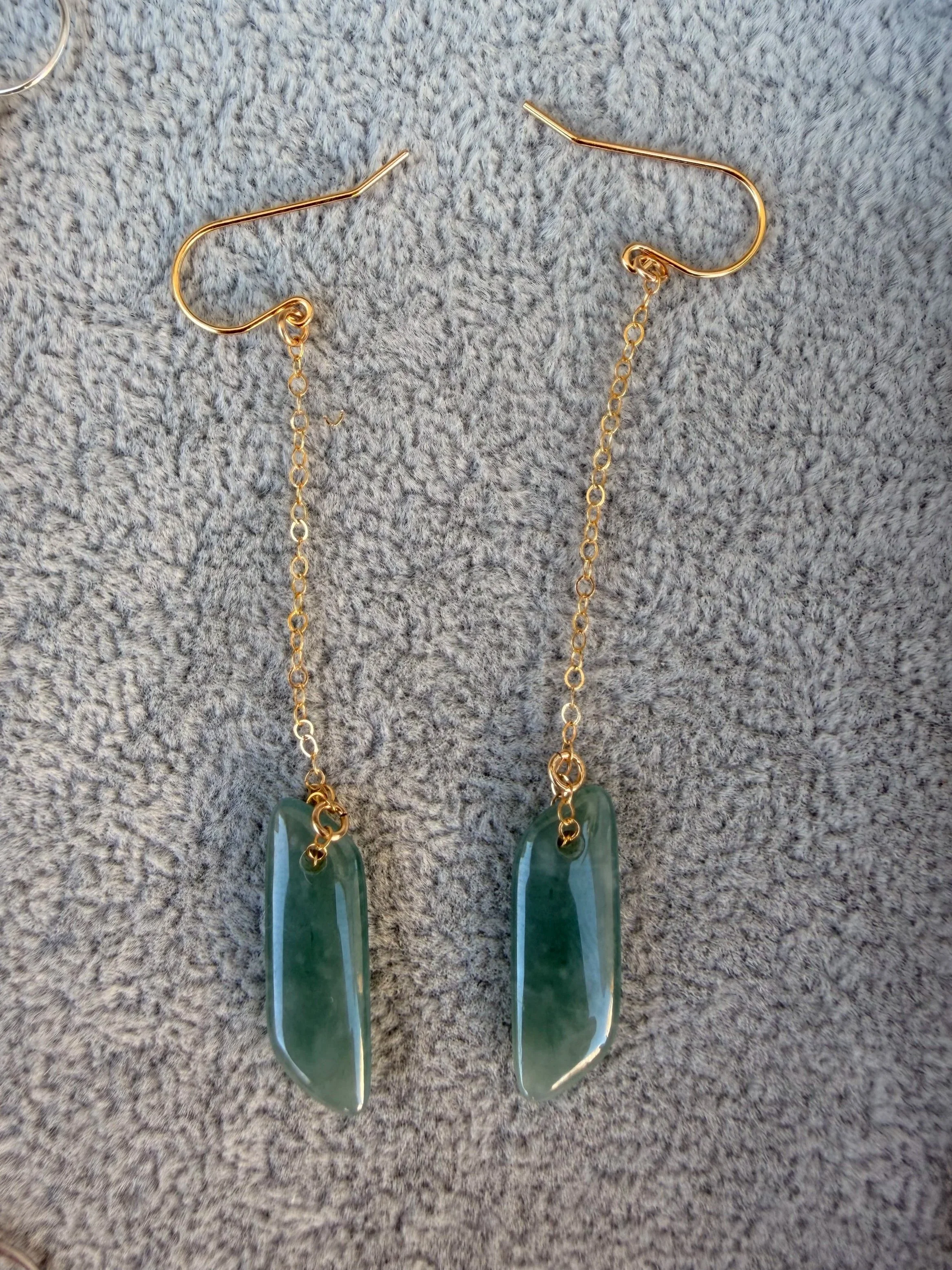 14k gold dangle earrings with translucent jadeite jade type A