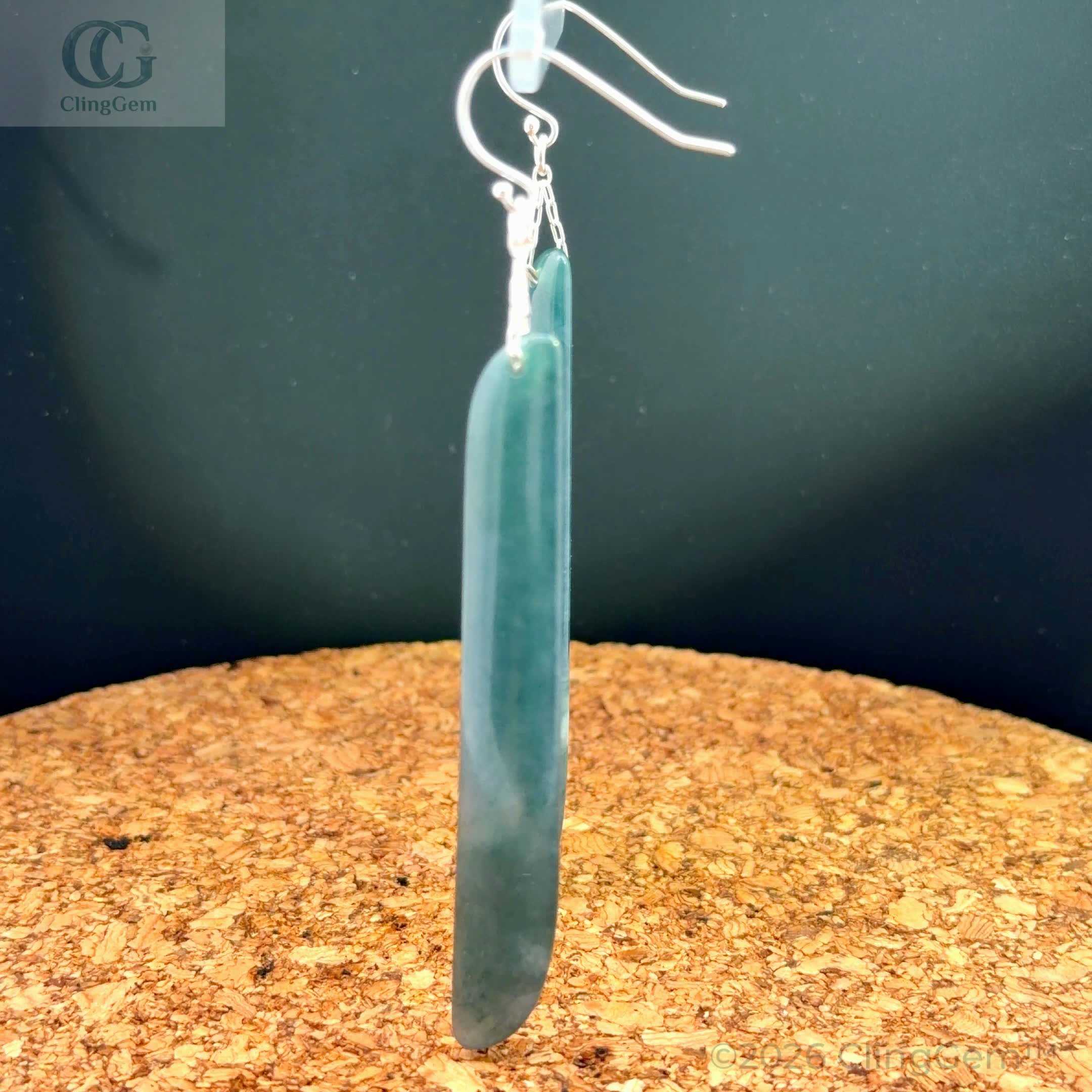 Handcrafted Blue Water Jade Earrings: Type A Guatemalan Jadeite 90mm Dangles