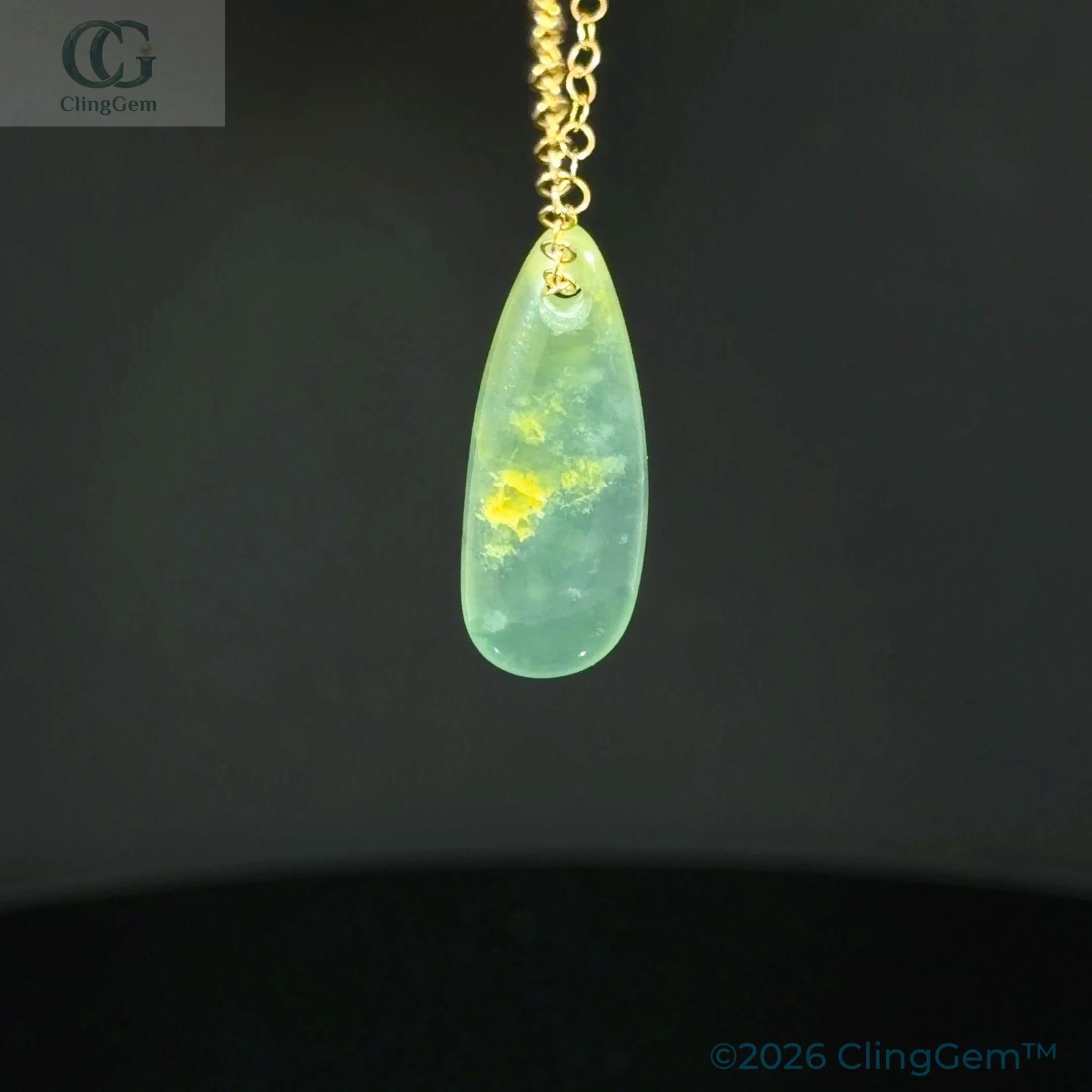 Blue Water Icy Honey Teardrop – Translucent Guatemalan Jadeite Jade Pendant 14K Gold Filled Necklace XS