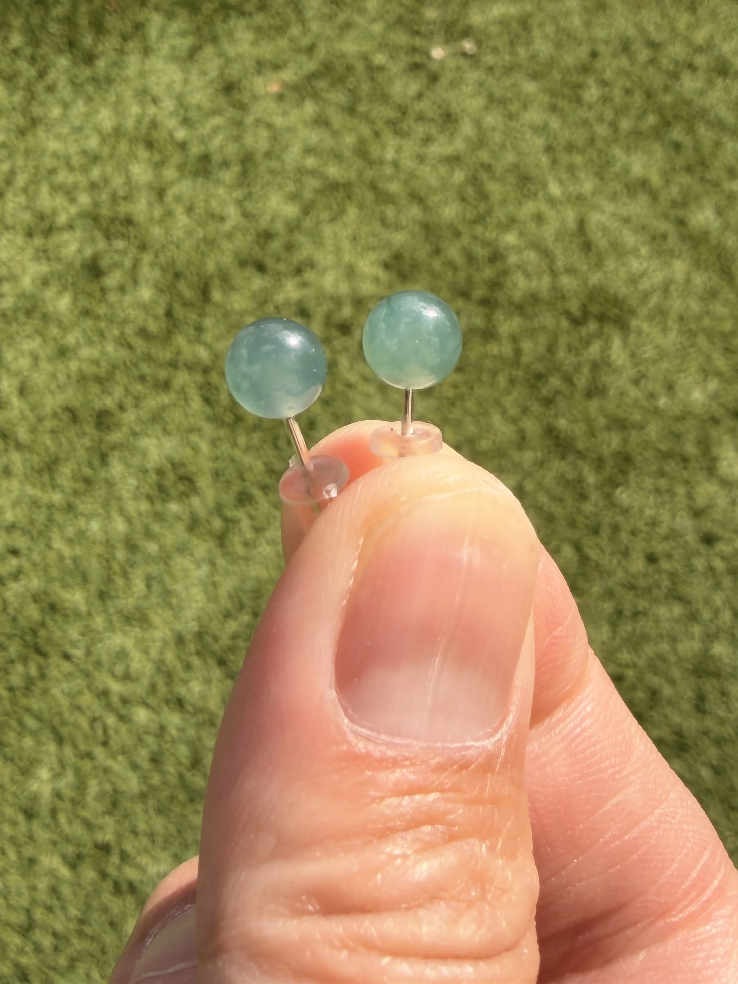 Two glowing stud earring with Type A Jadeite Jade