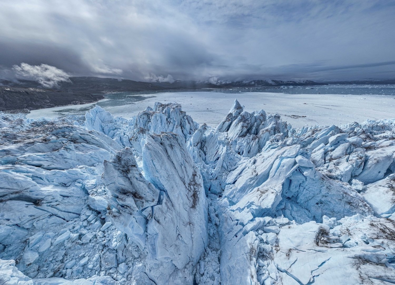 Aerial of the Eqi Glacier, Western Greenland, Denmark