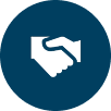 Icon of a handshake inside a blue circle.