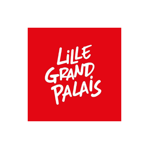 Logo rouge avec le texte blanc 'Lille Grand Palais'.