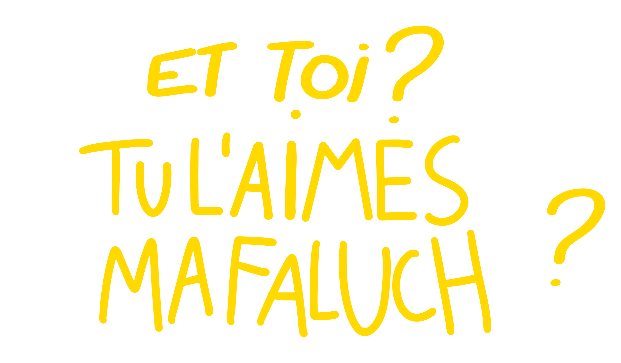Texte en jaune disant : "Et toi ? Tu l'aimes ma faluch?"