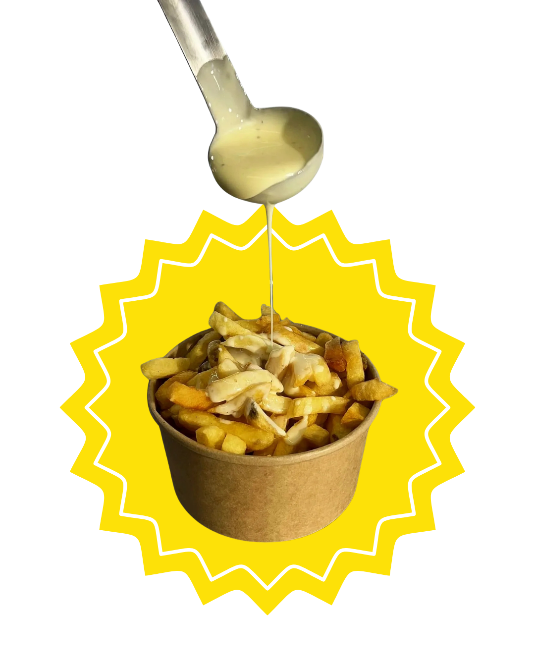 Bol de frites avec sauce maroilles versée en filet.