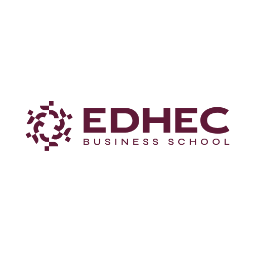 Logo de l'école de commerce EDHEC avec un symbole circulaire et le texte en violet.