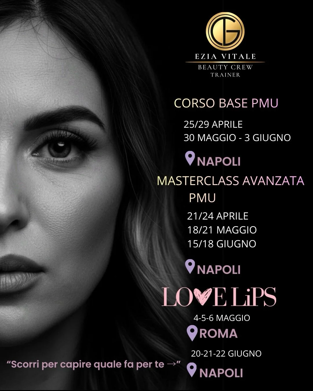 Ogni corso nasce con un obiettivo preciso:
renderti sicura in cabina e farti ottenere risultati che parlano da soli.

Perch&eacute; quando sai davvero quello che stai facendo,
il lavoro cambia.
E cambia anche la percezione delle tue clienti.

I posti